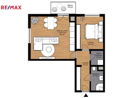 byt-2-kk-plzen-2d.jpg | Pronájem bytu, 2+kk, 51 m²