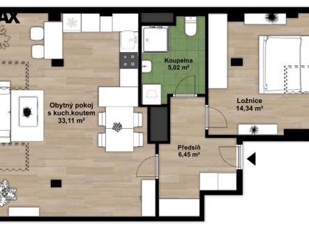 Půdorys bytu | Prodej bytu, 2+kk, 59 m²