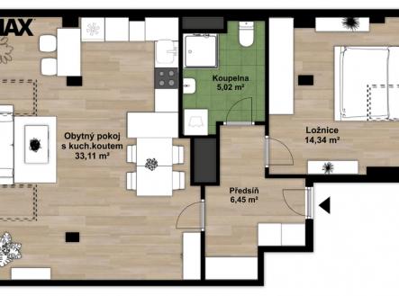 Půdorys bytu | Prodej bytu, 2+kk, 59 m²