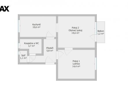 Orientační půdorys bytu 2+1 | Prodej bytu, 2+1, 51 m²