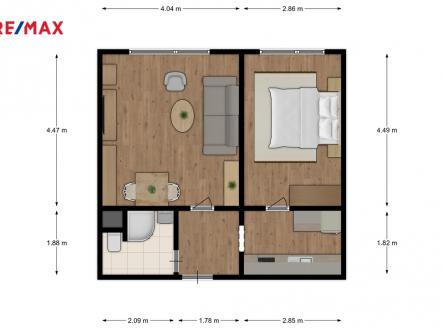 Půdorys | Pronájem bytu, 2+1, 43 m²