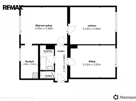 pudorys-cz-rozmery.png | Prodej bytu, 3+1, 76 m²