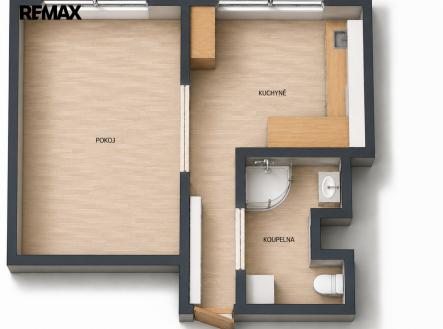 Půdorys | Pronájem bytu, 1+1, 38 m²