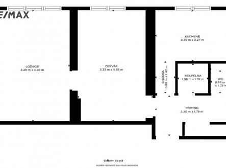 ZJEDNODUŠENÝ PLÁNEK BYTU | Prodej bytu, 2+1, 50 m²