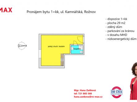 plánek | Pronájem bytu, 1+kk, 29 m²