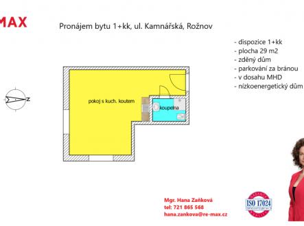 plánek | Pronájem bytu, 1+kk, 29 m²