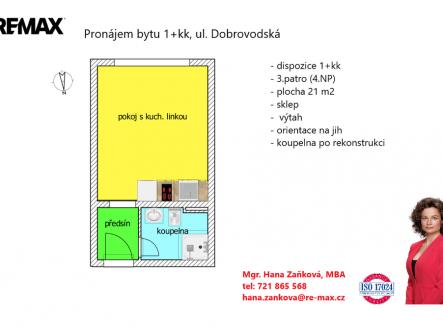 plánek | Pronájem bytu, 1+kk, 21 m²