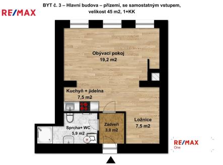 byt-c-612-3-pudorys-vizualizace.jpg | Pronájem bytu, 1+kk, 45 m²