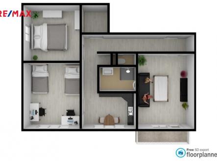 Půdorys bytu | Pronájem bytu, 3+1, 69 m²