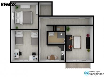 Půdorys bytu | Pronájem bytu, 3+1, 69 m²