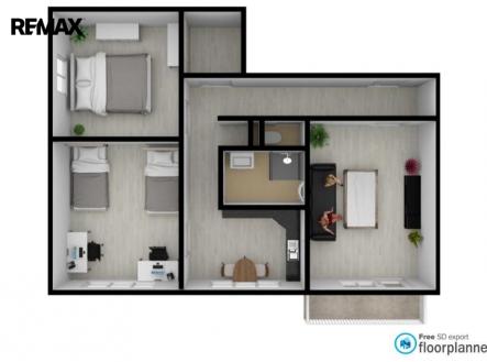 Půdorys bytu | Pronájem bytu, 3+1, 69 m²