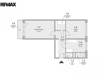 pudorys-byt-vyskovice.jpg | Prodej bytu, 2+1, 59 m²