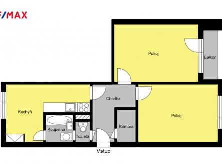 orientační půdorys | Prodej bytu, 2+1, 58 m²