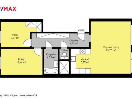 Orientační půdorys | Prodej bytu, 3+kk, 72 m²