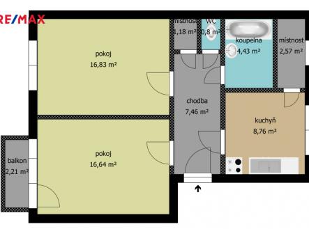 orientační půdorys | Prodej bytu, 2+1, 60 m²