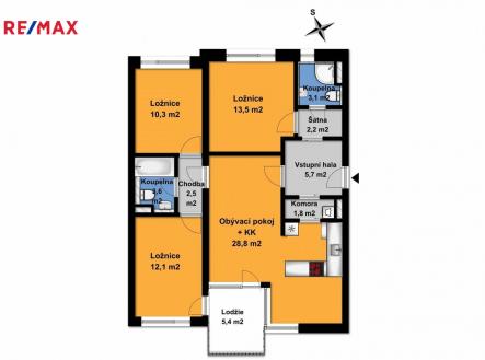 Půdorys bytu | Pronájem bytu, 4+kk, 89 m²