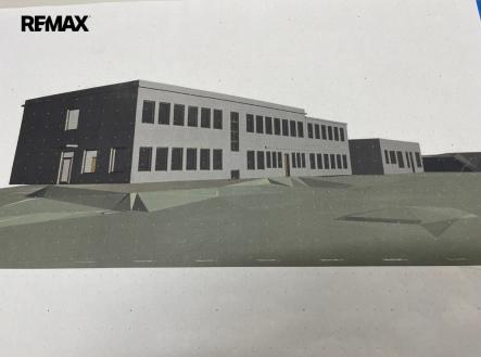 Budoucí vizualizace budovy -- sklad v zadní části | Pronájem - skladovací prostor, 363 m²