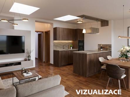 vizualizace přeměny kuchyně s obývacím pokojem | Prodej bytu, 2+kk, 80 m²