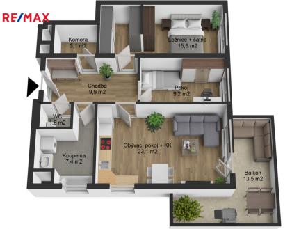 byt-3-1-stodulky-3d-s-popisky.jpg | Prodej bytu, 3+kk, 90 m²