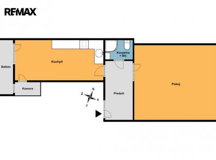 Půdorys | Pronájem bytu, 1+1, 65 m²