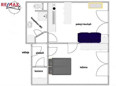 Půdorys | Pronájem bytu, 2+kk, 47 m²