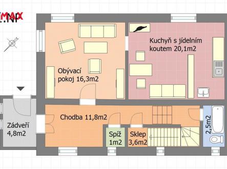 Půdorys 1. NP | Prodej - dům/vila, 117 m²