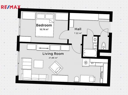 Půdorys | Prodej bytu, 2+kk, 42 m²