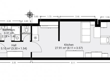 Půdorys | Prodej bytu, 1+kk, 40 m²