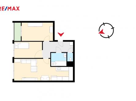 orientační půdorys bytu | Prodej bytu, 3+kk, 67 m²
