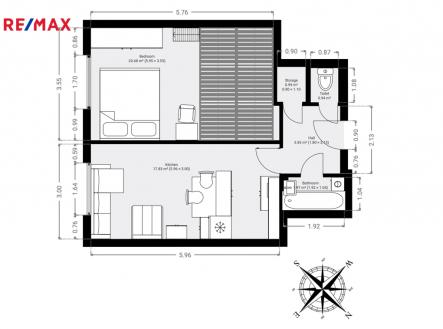 Půdorys | Prodej bytu, 2+kk, 53 m²