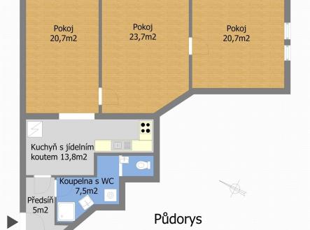 Půdorys | Pronájem bytu, 3+kk, 91 m²