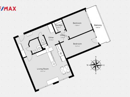 Půdorys | Pronájem bytu, 3+1, 90 m²
