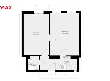 Plánek | Pronájem bytu, 2+1, 43 m²