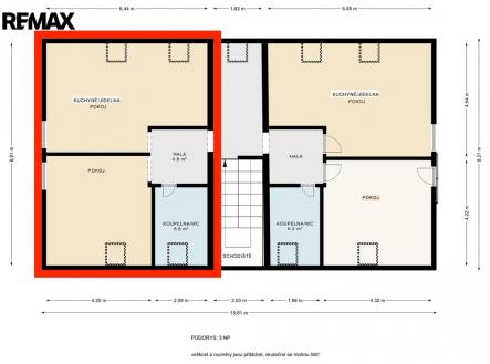 Půdorys | Prodej bytu, 2+kk, 57 m²