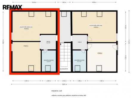 Půdorys | Pronájem bytu, 2+kk, 57 m²