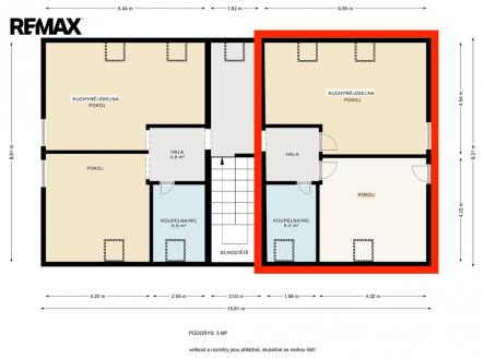 Půdorys | Pronájem bytu, 2+kk, 57 m²