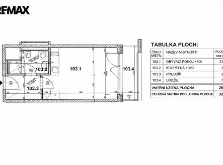 Plánek bytu | Pronájem bytu, 1+kk, 35 m²