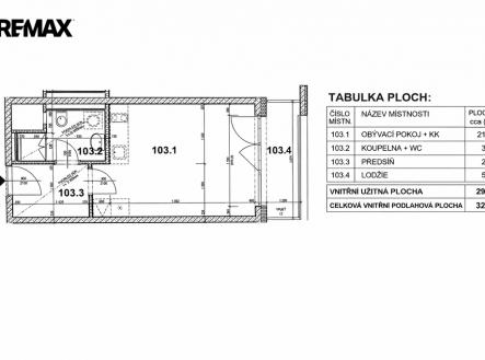Plánek bytu | Pronájem bytu, 1+kk, 35 m²