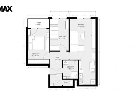 Orientační plánek bytu | Pronájem bytu, 3+kk, 62 m²