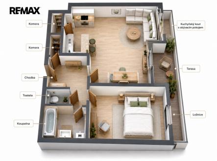 planek-2kk-bechlinska.png | Prodej bytu, 2+kk, 57 m²