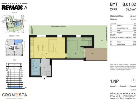 Plánek | Pronájem bytu, 2+kk, 59 m²