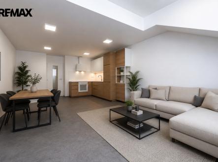 vizualizace-obyvak-kuchynsky-a-jidelni-kout.png | Pronájem bytu, 2+kk, 75 m²