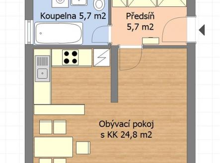 Půdorys | Pronájem bytu, 1+kk, 39 m²