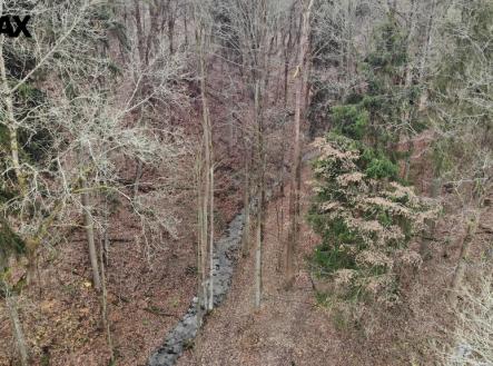 Celou parcelou č. 2133 prochází potok | Prodej - pozemek, les, 5 535 m²