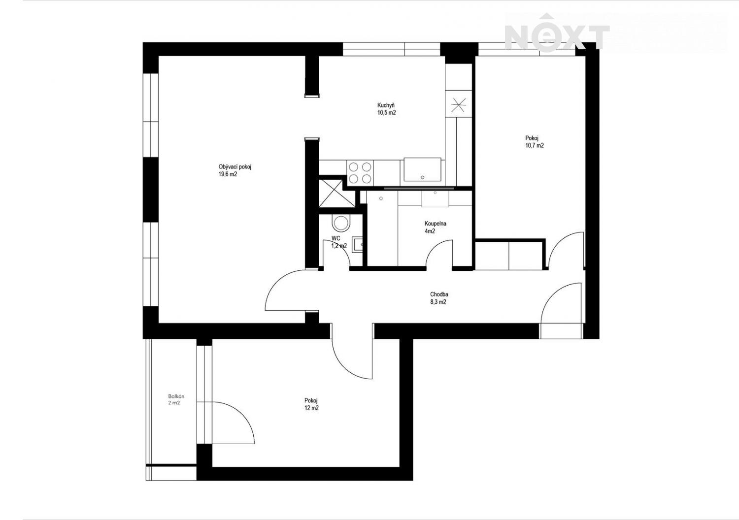 Pronájem byt 3+1, 69㎡|Pardubický kraj, Chrudim, Chrudim III, U Stadionu 757, 53703