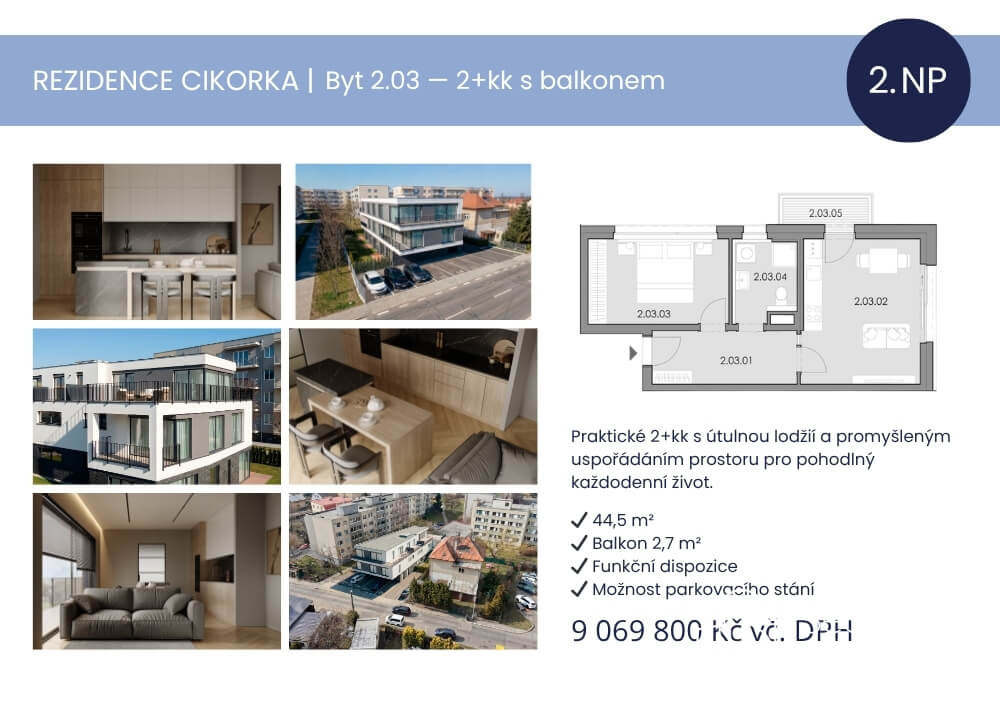 Prodej bytu 2+kk s balkonem – Rezidence Cikorka, Praha – Modřany