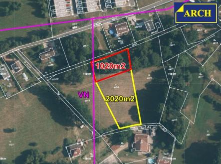 1-1 letecký snímek 2.parcela | Prodej - pozemek pro bydlení, 1 217 m²