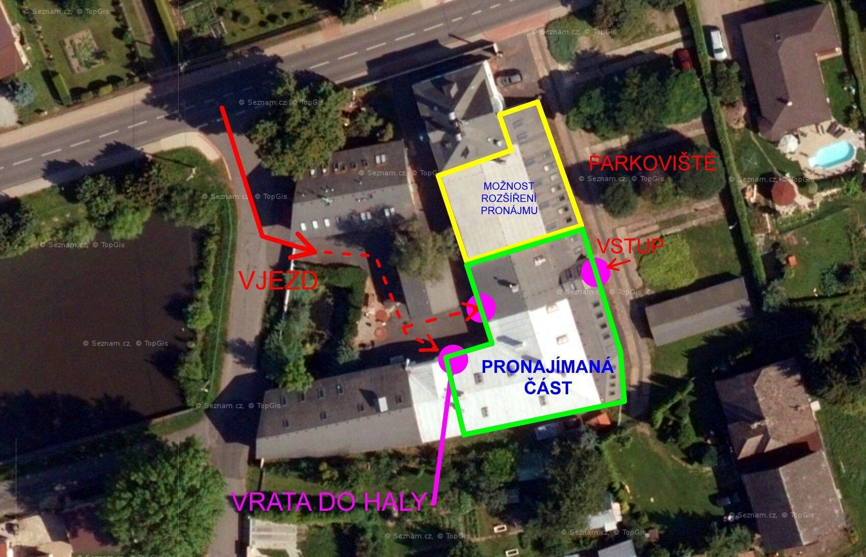 Výrobní a skladové prostory 350 m2 v areálu vedle Turnova u dálnice D10