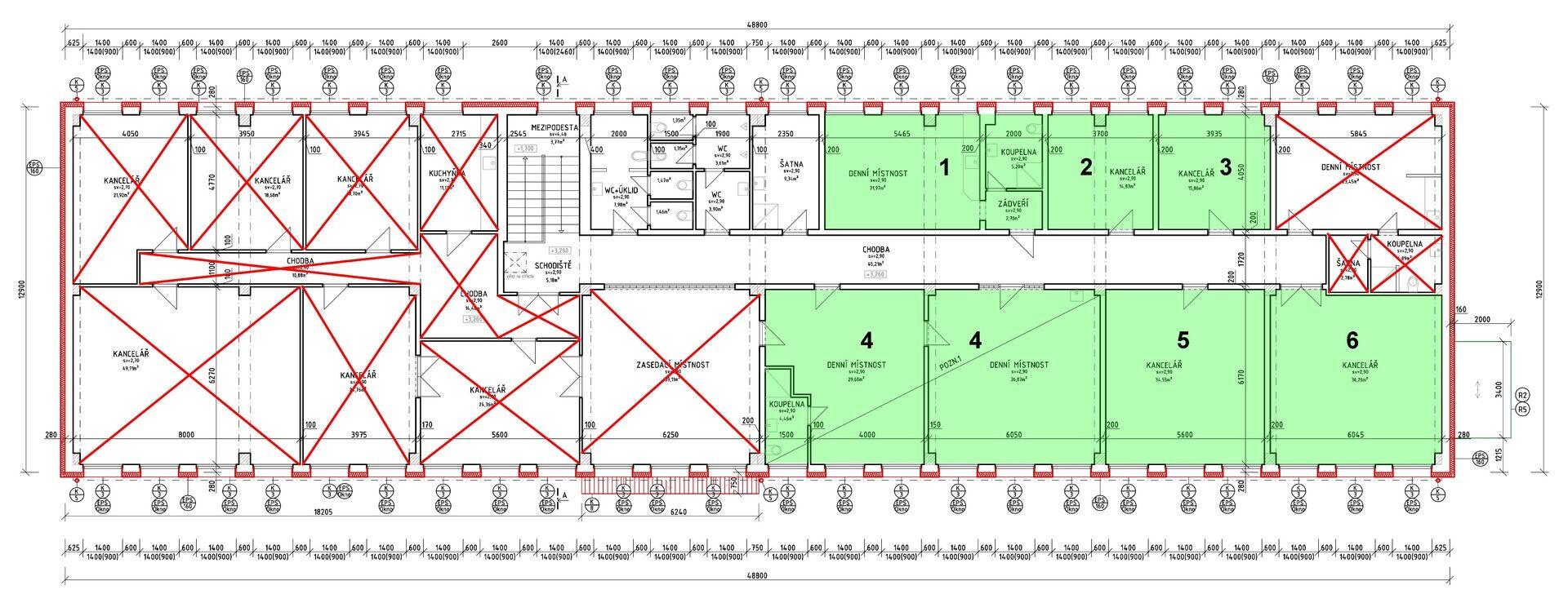 Pronájem klimatizované kanceláře č. 5 o ploše 35 m2 s vlastním parkováním