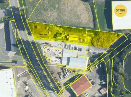 Žluté podbarvení znázorňuje pozemek pro umístění plánované stavby | Pronájem - komerční objekt, průmyslový areál, 1 500 m²